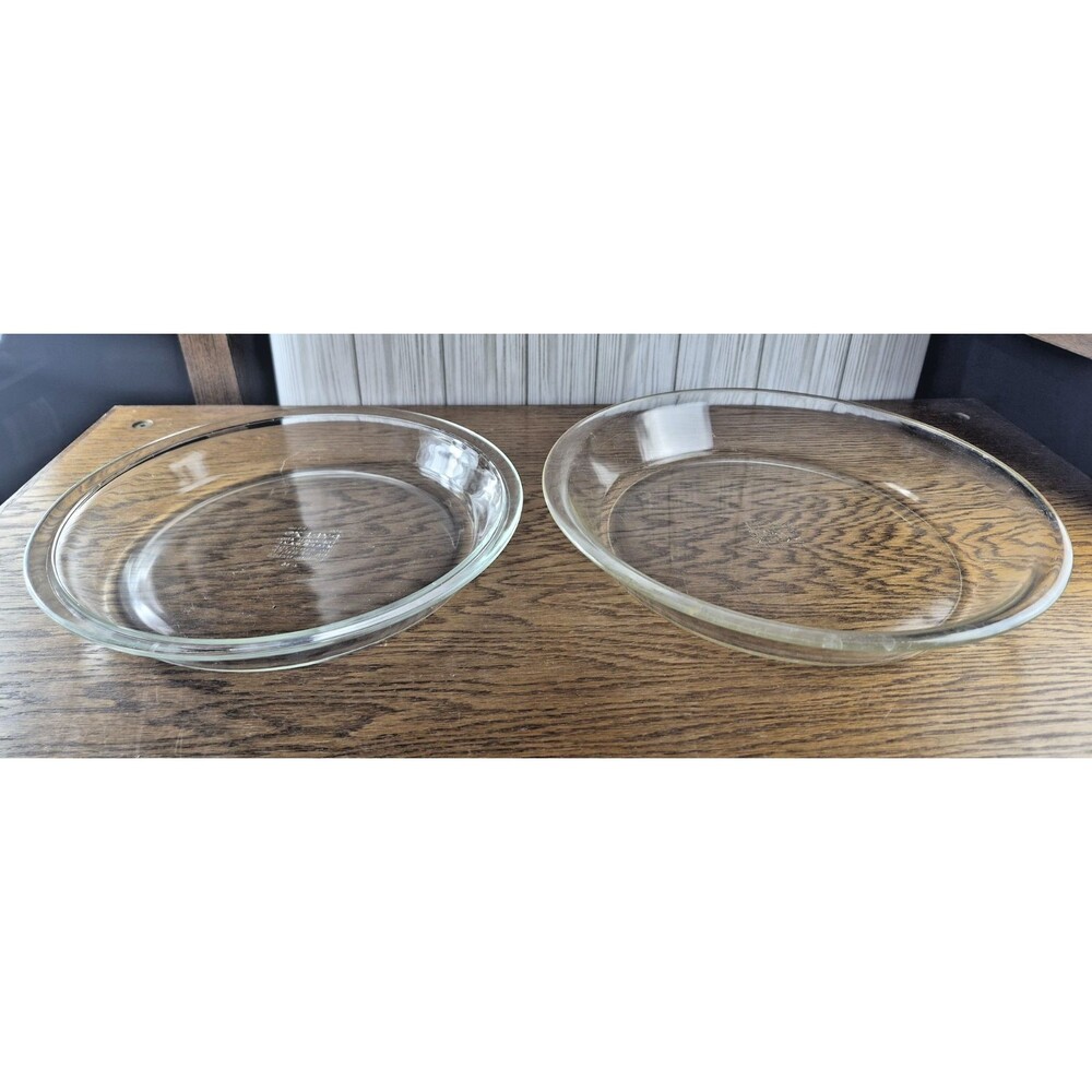 Vintage 1950's PYREX Large Font Clear Glass Pie Plates #209 - 9" & #210 - 10"